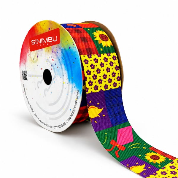 Fita Jeans Estampada Retalhos Junina 38mm rolo principal