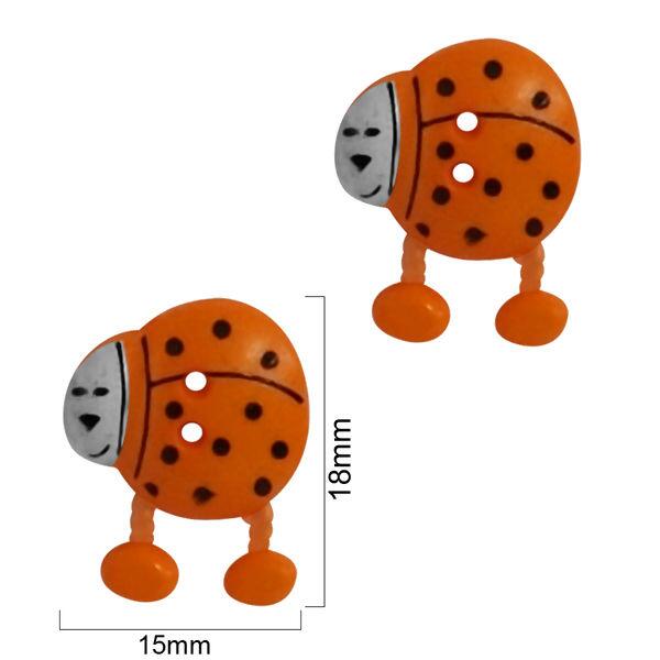 Botão Joaninha com perna 2 furos Laranja pct. com 2 unidades - 16049