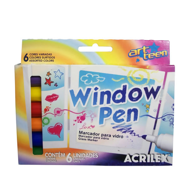 Window pen marcador de vidro caixa com 6 cores - 16544