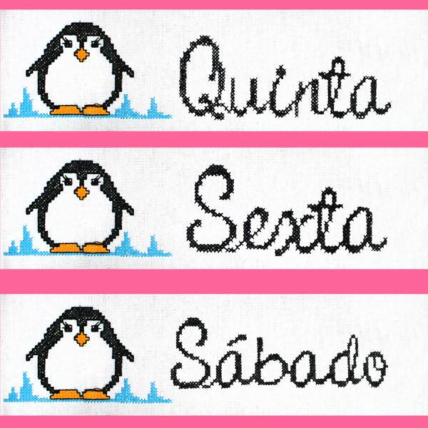 Faixa ponto cruz dias da semana pinguin c/7un. - 18015