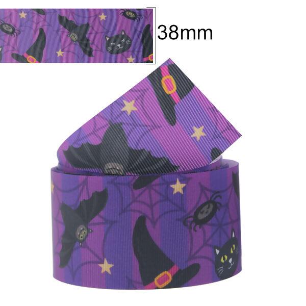 Fita gorgurão - Progresso - EGP9TR - 38mm x 10m - Halloween - Chapéu/Gato roxo - 014478