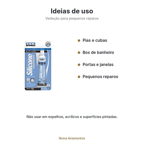 Adesivo de Silicone Acético Tekbond Transparente 50g - ideias de uso