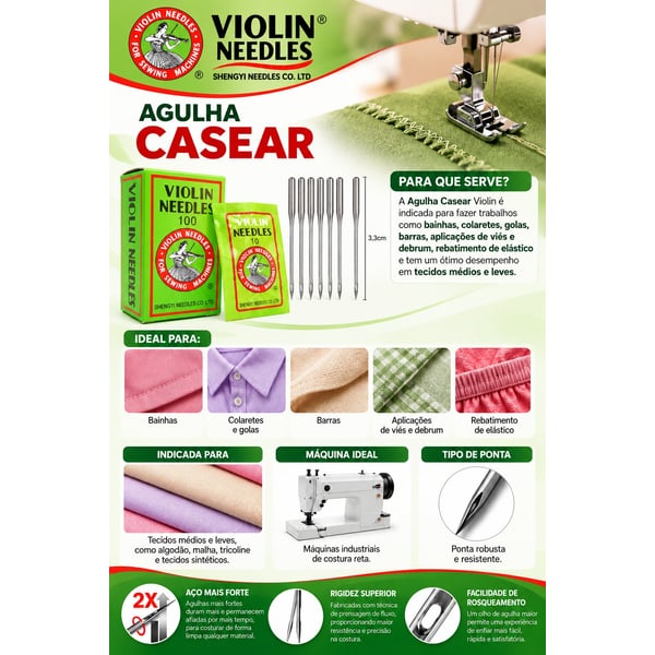 Agulha de casear Violin DPX5 para máquina industrial em algodão, malha e tricoline