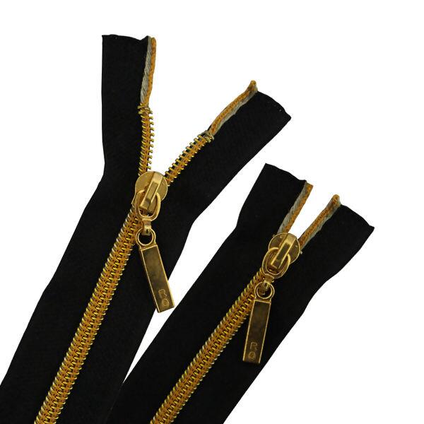 Zíper Fixo Aluminizado Preto com Dourado 10 Unidades Zíper Metalizado para Bolsas e Roupas