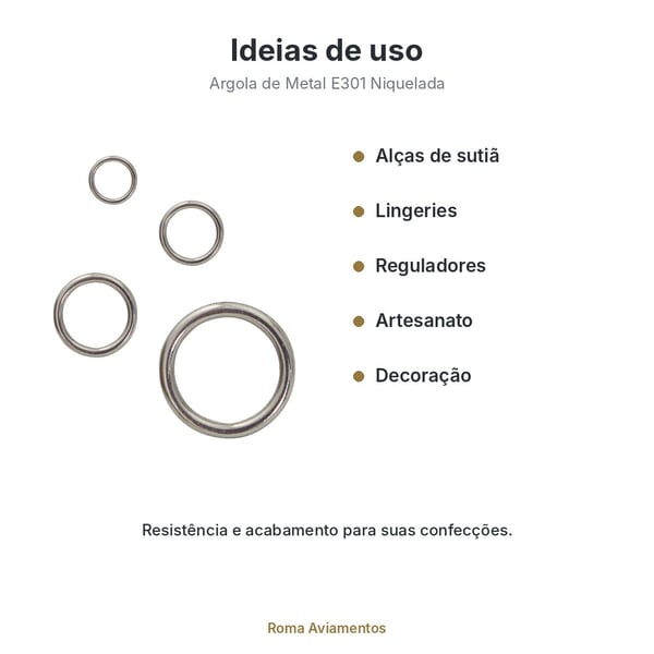 Ideias de uso: Argola de metal E301 niquelada 100 unidades