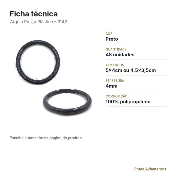 Argola Roliça Plástica Preta 48 unidades - ficha técnica