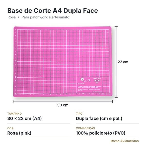 Ficha técnica base de corte A4 30x22cm dupla face rosa PVC