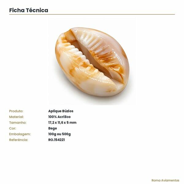 Ficha técnica - Aplique búzios bege acrílico RO.154221