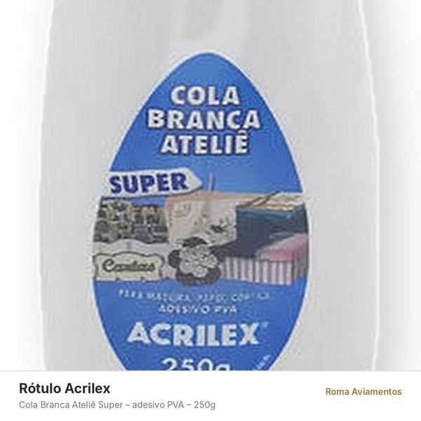 Cola Branca Ateliê Acrilex 250g - detalhe do rótulo