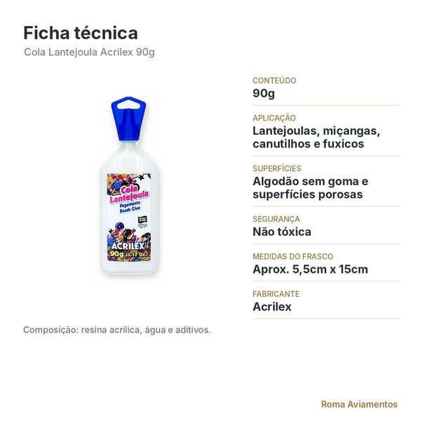 Cola Lantejoula Acrilex 90g - ficha técnica
