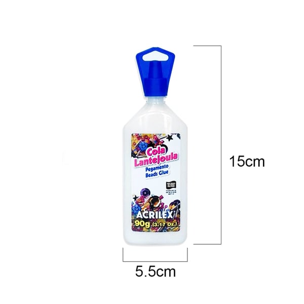 Cola Lantejoula Acrilex 90g - medidas do frasco 5,5cm x 15cm