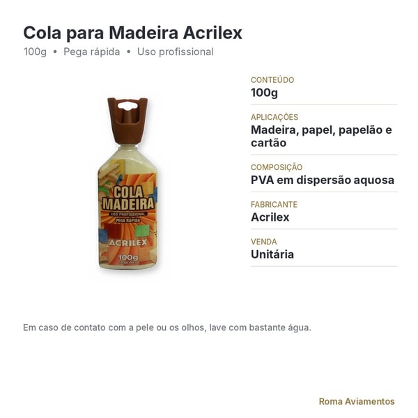 Cola para Madeira Acrilex 100g - ficha técnica
