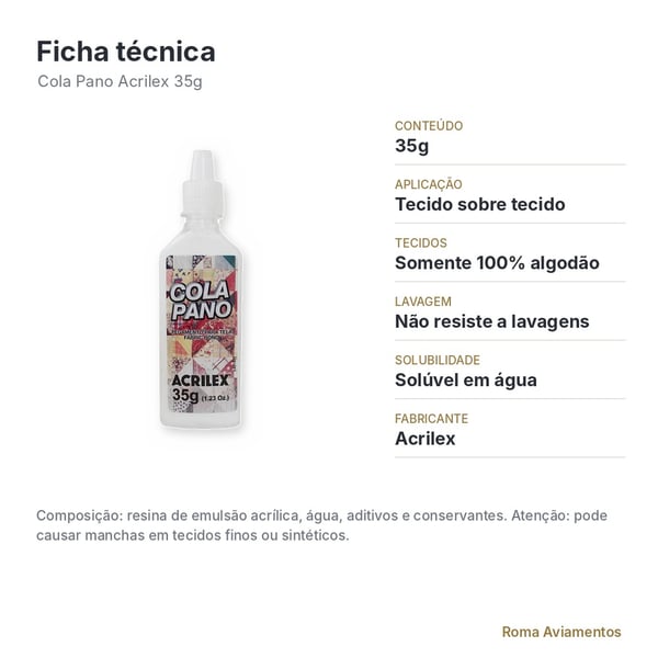 Cola Pano Acrilex 35g - ficha técnica
