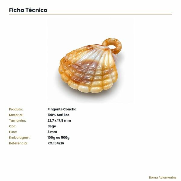Ficha técnica - Pingente concha bege acrílico RO.154216