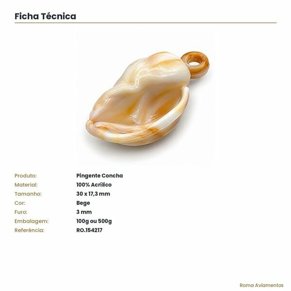 Ficha técnica - Pingente concha bege acrílico RO.154217