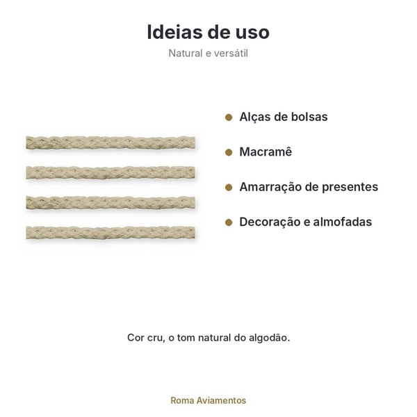 Cordão de Algodão Cru CC10 10mm 20 metros - ideias de uso
