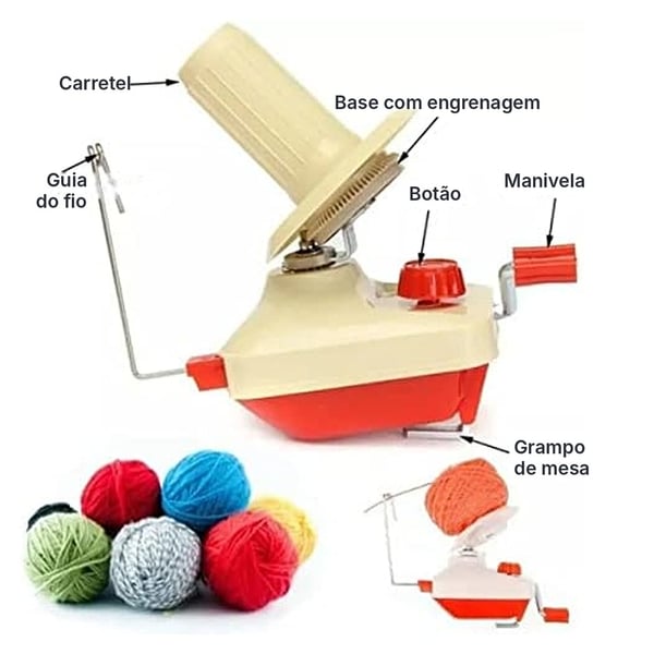 Enrolador de lã e linha manual Lanmax RE02 com manivela, carretel e grampo de mesa