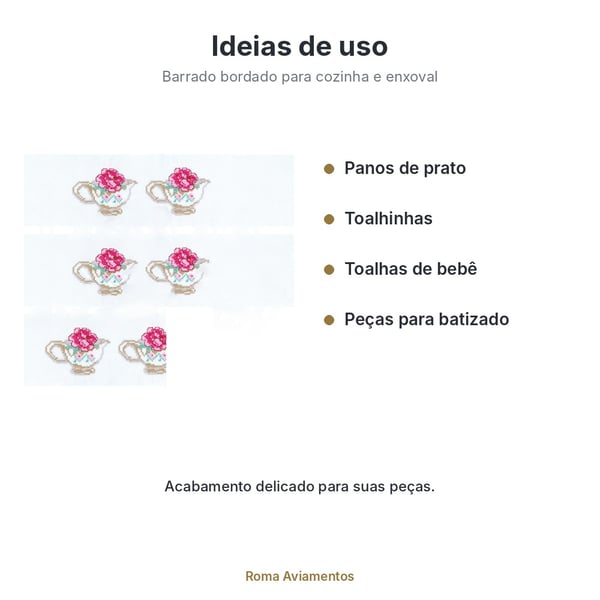 Faixa Ponto Cruz Marilda Xícara 9,7cm x 50cm - ideias de uso