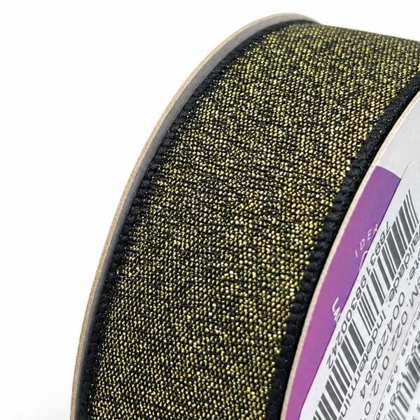 Fita Cetim com Lurex Ouro Cinderela cor Preto 12 22mm rolo 10 metros