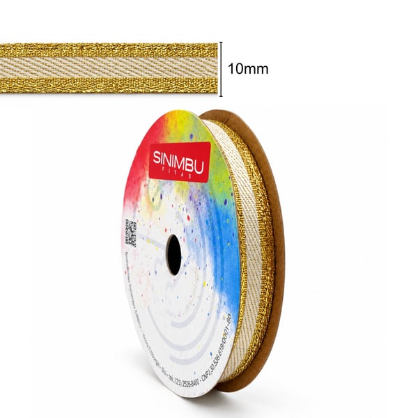 Fita Decorada Aramada Dourado Creme 1918 largura 10mm