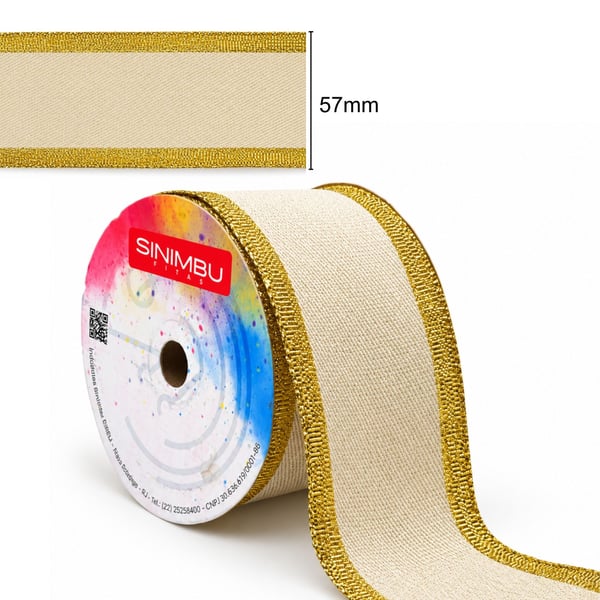 Fita Decorada Aramada Dourado Creme 1918 largura 57mm
