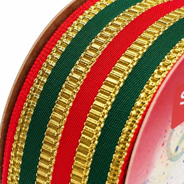 Fita Decorativa Natal Verde/Vermelho/Dourado Sinimbu - detalhe do fio dourado