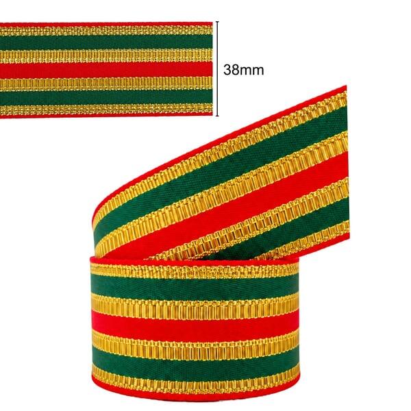Fita Decorativa Natal Verde/Vermelho/Dourado Sinimbu - medida 38mm com régua