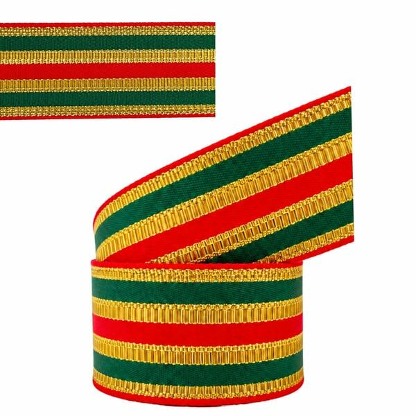 Fita Decorativa Natal Verde/Vermelho/Dourado Sinimbu 38mm - rolo
