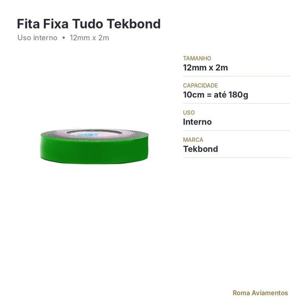 Fita Dupla Face Fixa Tudo Tekbond Uso Interno 12mm x 2m - ficha técnica