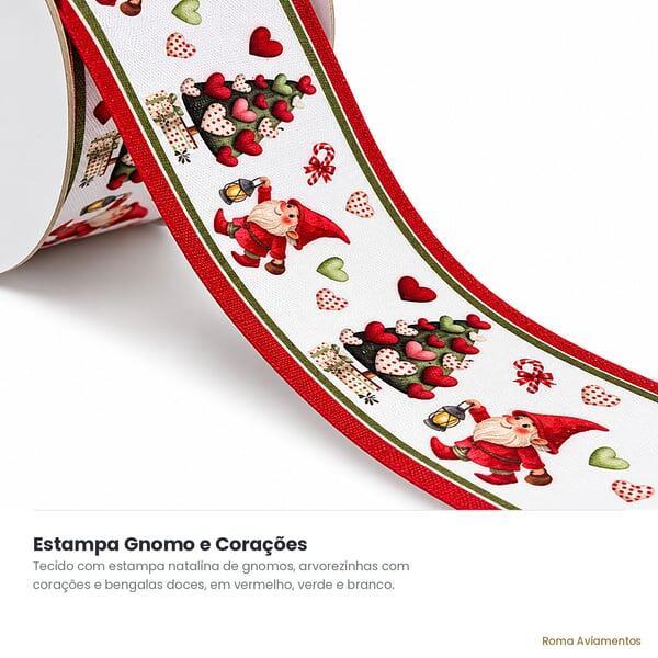 Fita Natal Princess Gnomo e Corações - detalhe da estampa natalina