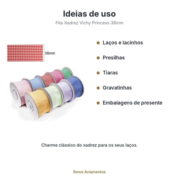 Ideias de uso: Fita xadrez Vichy Princess 38mm x 10m