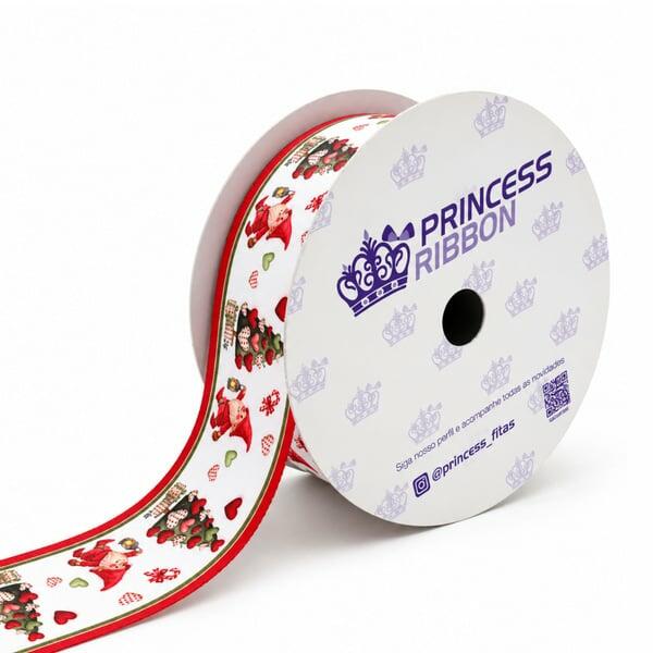 Fita Natal Princess Gnomo e Corações 38mm x 10m - rolo