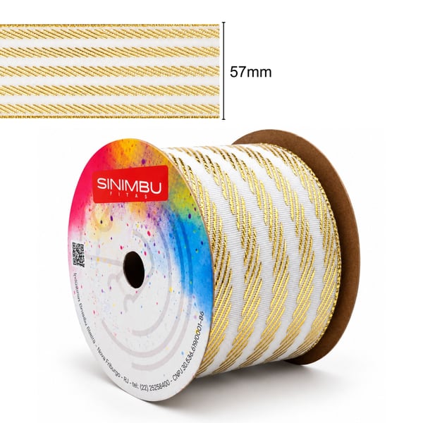Fita Natal Sinimbu Branco Dourado 57mm com régua de medida