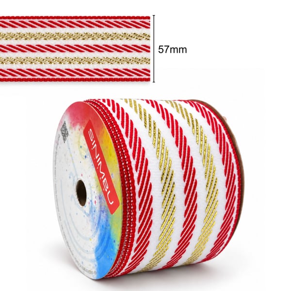 Fita Natal Sinimbu Branco Vermelho Dourado 57mm com régua de medida
