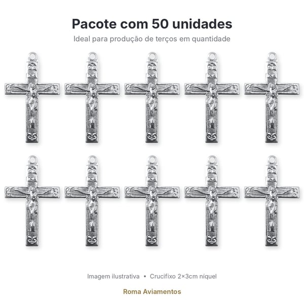 Pacote com 50 crucifixos da Trindade para terço níquel