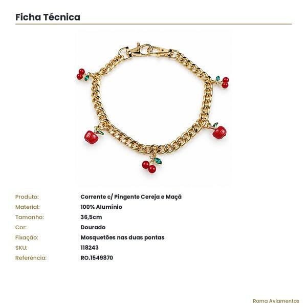 Ficha técnica - Corrente com pingente cereja e maçã dourado RO.1549870