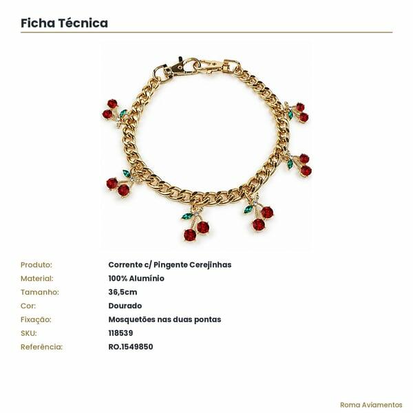 Ficha técnica - Corrente com pingente cerejinhas dourado RO.1549850