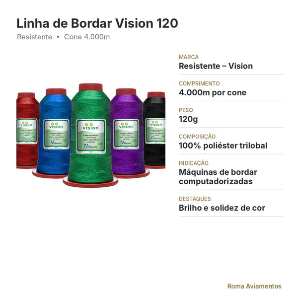 Ficha técnica: Linha de bordar Vision 120 Resistente cone 4.000m