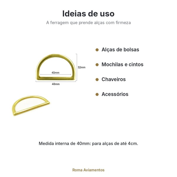Meia Argola de Metal Dourada 40mm para Bolsa - ideias de uso
