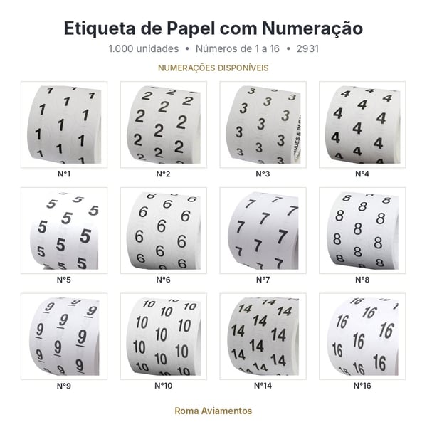 Etiqueta de papel - Numeração 1 ao 16 - 1.000 unidades - 2931 - cores e opções disponíveis