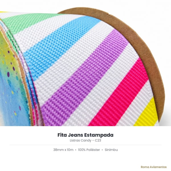 Fita Jeans Estampada Listras Candy C23 - detalhe da estampa
