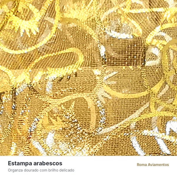 Saco de Organza Arabescos Dourado 10 unidades - detalhe da estampa