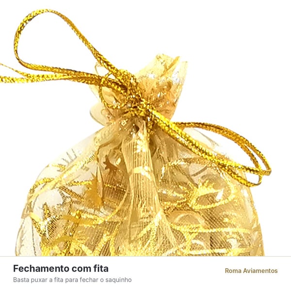 Saco de Organza Arabescos Dourado 10 unidades - fechamento com fita