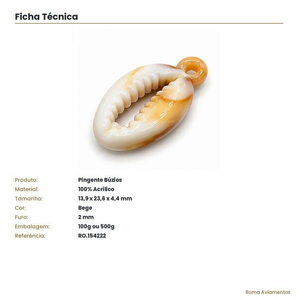 Ficha técnica - Pingente búzios bege acrílico RO.154222