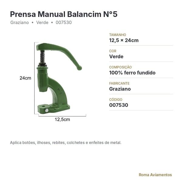Prensa Manual Balancim N°5 Verde Graziano - ficha técnica
