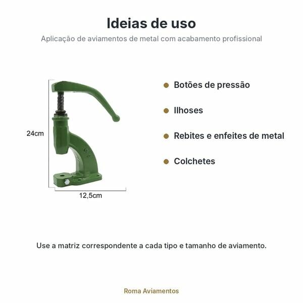 Prensa Manual Balancim N°5 Verde Graziano - ideias de uso para botões, ilhoses e rebites