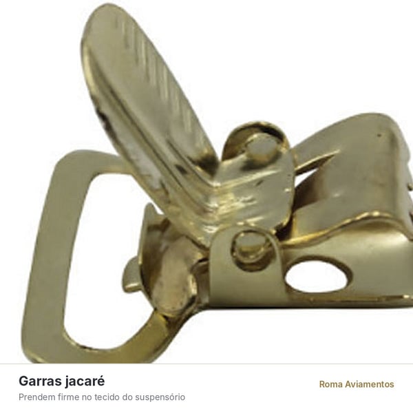Presilha Jacaré de Metal Dourado 25x33mm para Suspensório e Prendedor de Chupeta - detalhe