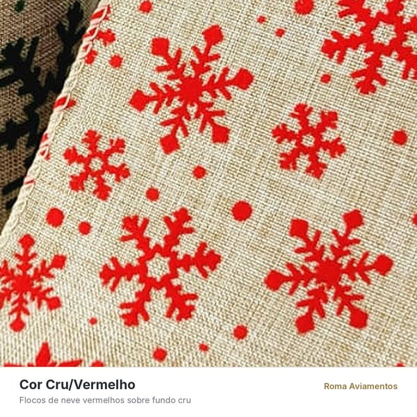 Fita Natal Princess flocos de neve cor cru e vermelho em detalhe