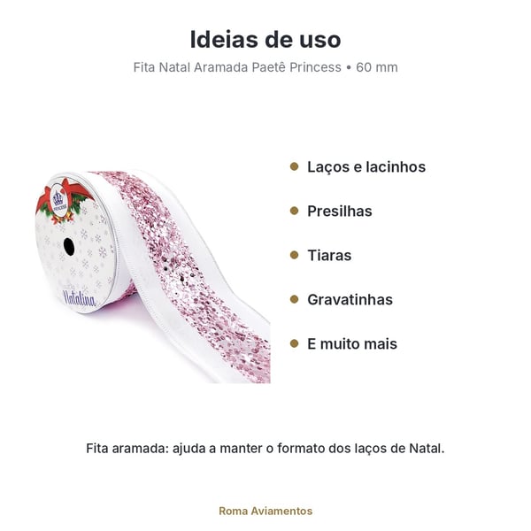 Ideias de uso da fita aramada paetê Princess para laços de Natal