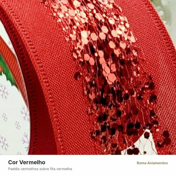Fita aramada Natal com paetê Princess cor vermelho em detalhe